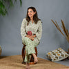 Premium Cotton Home Wear Top Bottom Set - Green & Grey Floral