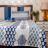 Cotton Quilted Bed Cover Set - Dark and Light Blue Linear Floral Motifs