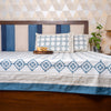 Cotton Hand block Bed Sheet - Teal Geometric Patterns with Beige Diamond Border
