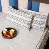 Cotton Hand block Bed Sheet - Grey and Beige in Cross Pattern