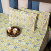 Cotton Hand block Bed Sheet - Green Yellow and Teal Blue Jaal Pattern