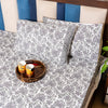 Cotton Hand block Bed Sheet - Grey Floral Jaal Pattern