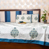 Cotton Hand block Bed Sheet - Teal and Green Large floral Motifs