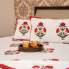 Cotton Hand block Bed Sheet - Red, Orange and Green Large Floral Motif