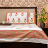 Cotton Hand block Bed Sheet - Pink, Orange and Green Large Floral Motifs
