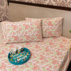 Cotton Hand block Bed Sheet - Candy Pink and Green Floral Jaal Pattern