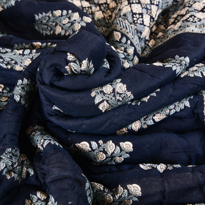 Cotton Quilt - Mughal Jaipur Black Floral Double Size