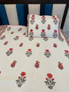 Cotton Quilted Bed Cover Set - Red and Peach Floral and Planter Motif