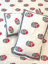 Cotton Quilted Bed Cover Set - Pink, Green and Turquoise Large  Floral Motifs