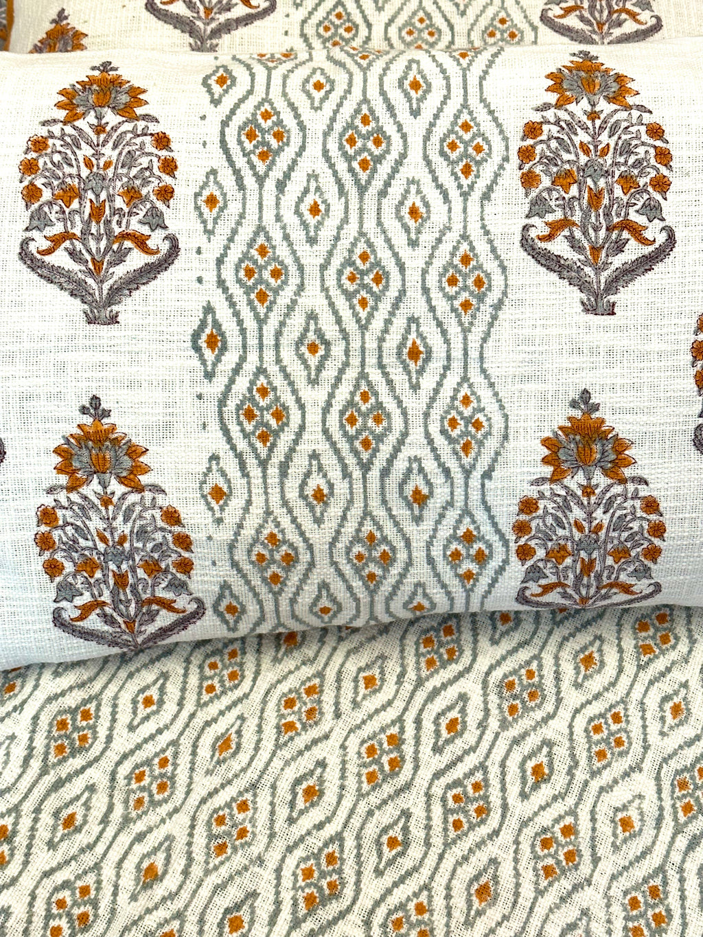Block Print Handloom Bed Cover Set - Mustard and Grey Large Floral Motifs