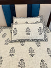 Block Print Handloom Bed Cover Set -Black and White Large Floral Motifs