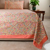 Cotton Hand Block Bed Sheet - Floral Jaal pattern Orange Border