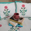 Cotton Hand Block Bed Sheet - Floral Motif Pink & Turquoise Border
