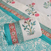 Cotton Quilt Hand Block - Floral Motif Pink & Turquoise Border