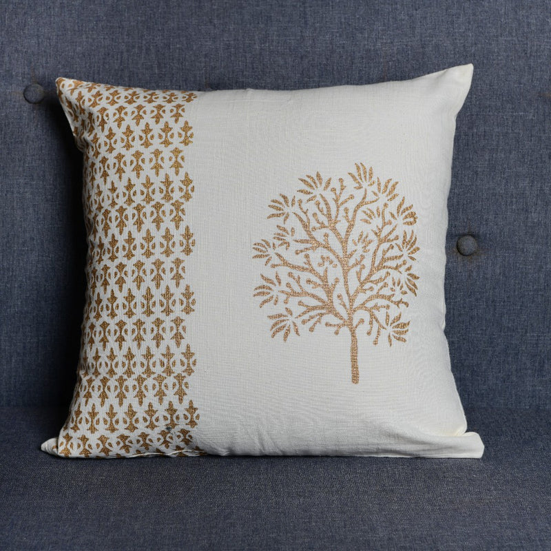 Cotton Cushion Covers (set of 2) - White Gold Tree