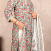 Cotton 3 pc Tailored Suit - Green & Carrot Red Floral Kurti with Straight Pants