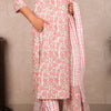 Cotton 3 pc Tailored Suit - Pink Lotus Kurti with Straight Pants