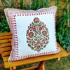 Cotton Cushion Covers (set of 2) - Mughal White Red & Olive Green Motif Ambi Border