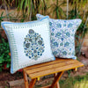Cotton Cushion Covers (Set of 2) - Mughal White Blue & Green Motif Ambi Border