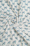 Pure Cotton Fabric - White & Blue Floral Block Print (1 mtr length)