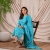 Cotton 3 pc Tailored Suit - Turquoise Gota Patti