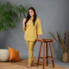 Premium Cotton Home Wear Top Bottom Set - Yellow Floral